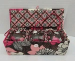 Set 3 Vera Bradley Mocha Rouge Trio Ornaments Fabric Box Glass Balls Pink Brown. Fixed Price $23.95.