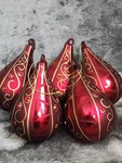 Christmas Ornaments Baubles Glass Red Tear Drop Embellished Holiday Set Of 5. Fixed Price $26.99.