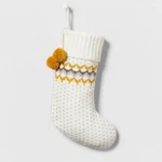 Fair Isle Knit Christmas Stocking With Ochre Poms Ivory - Wondershop. Fixed Price $19.99.