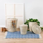 Honey Natural And White Seagrass Accent Tall Basket With Lids (set Of 3). Fixed Price $66.10.