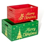 Set Of 2 Red And Green Decorative Nesting Wooden Merry Christmas Storage Crates. Fixed Price $50.95.