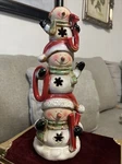 Stacked Snowman Tea Light Candle Holder Ceramic Retired Kirklands 14.5" Tall Joy. Fixed Price $16.00.