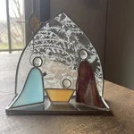 Vintage Stained Glass Nativity Scene Christmas Holiday 7X7 Mary Joseph Jesus. Fixed Price $19.00.