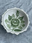 Green White Pedestal Candle Holder Cake Plate Tabletop Riser Floral Display. Fixed Price $12.00.