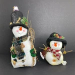Snowman Pair (2) Fabric Table Top Decorations Holidays Christmas Happy 7" + 14". Fixed Price $12.34.