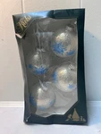 Vintage Krebs Glass Christmas Ornaments Silver Glitter W/ Blue Snowflake STARS-4. Fixed Price $8.00.