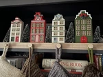 Christmas Village 4-STOCKING Holder Threshold Lights Up! Wood, 22 Euc. Fixed Price $45.50.