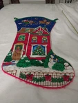 Giant Christmas Stocking Santas Sleigh Over House Red Felt Back 3 Feet Tall Guc. Fixed Price $22.00.