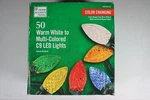 Home Accents 50 Led C9 Changing Christmas Lights Warm White Muti-color. Fixed Price $26.75.