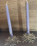 Crate & Barrel Silver Snowflake Taper Candle Holders Holiday Christmas Heavy. Fixed Price $24.99.