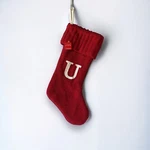 Red Holiday Monogrammed Cable Knit Christmas Stocking Initial Letter U- 20 Nwt. Fixed Price $12.00.