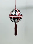 Allstate Floral 6 Harlequin Pattern Ball Ornament With Bell Red Black New. Fixed Price $7.26.