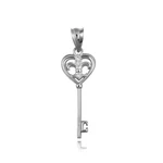 .925 Sterling Silver Fleur De Lis Key Heart Cz Pendant Necklace. Fixed Price $29.99.