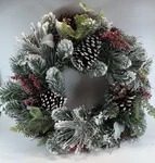 Frosted Winter Christmas Wreath With Pine Cones & Red Berries ,18 Holiday Decor. Fixed Price $32.95.