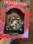 Noma Ornamotion 'fore!' Golf Cart Santa Rotating Ornament 1989. Fixed Price $10.50.