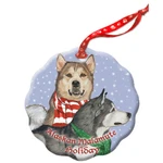 Alaskan Malamute Holiday Porcelain Christmas Tree Ornament Double-sided. Fixed Price $18.95.