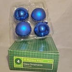 4 Holiday Time Glass Christmas Ornaments Blue 3.25" Round Satin And Glossy. Fixed Price $7.99.