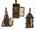 Kurt Adler Set Of Hinged Rustic Woodland Cottage Outhouse Xmas Ornaments H3718. Fixed Price $29.88.