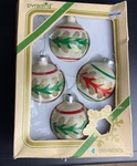 Vtg 3 Pyramid Satin Sheen Glass Ball Christmas Ornaments Glitter Red Green Gold. Fixed Price $20.00.