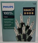 Philips 100 Clear Mini String Lights With Green Wire Christmas Remains Lit New. Fixed Price $14.87.