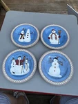 Debbie Mumm Jolly Snowmen Stoneware 8" Salad / Dessert Plates Sakura Set Of 4. Fixed Price $10.00.