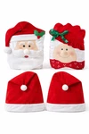 4 Christmas Theme Chair Back Covers, 1 Santa, Mrs. Claus, 2 Hats. Fixed Price $24.00.