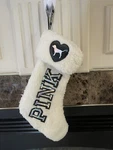 Pink Victorias Secret Fluffy White Sherpa Dog Logo 15 Christmas Stocking Plush. Fixed Price $14.99.