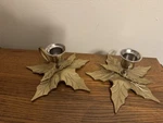 Royal Garden Poinsettia Candlestick Holders Brass India 5 1/2. Fixed Price $20.00.