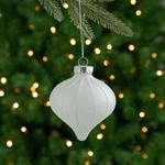 Northlight 3CT Frosted White Glitter Stripe Matte Glass Onion Christmas Ornament. Fixed Price $32.75.