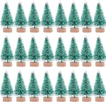 "24 Pieces Artificial Mini Christmas Sisal Snow Frost Trees With Wood Base Bottl. Fixed Price $16.99.