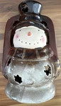 Stoneware Snowman Christmas Lantern Tea Candle Light Hand Painted 10" X 6". Fixed Price $12.00.