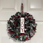 Handmade Rag Wreath 8-INCH Christmas Joy Country Farmhouse Cottage New. Fixed Price $19.99.