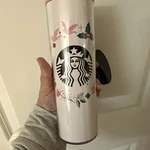 Starbucks Christmas Travel Mug Wreath Pink White Dove Tumbler Acrylic. Fixed Price $10.00.