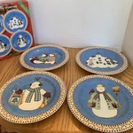 Sakura Set Of 4 Debbie Mumm 2000 Jolly Snowmen Salad Dessert Plates Unused!. Fixed Price $19.99.