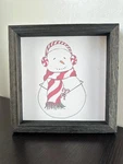 Vntg Framed Snowman Christmas Wall Plaque 10X10IN Wood Paper Traditional Decor.. Fixed Price $12.69.