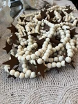 Set Vintage Wood Bead Natural Primitive Metal Star Christmas Tree Garland 36FT. Fixed Price $42.00.