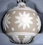 Wedgwood Neo Classical Tan Jasper Christmas Ball Ornament Embossed In White New. Fixed Price $64.50.