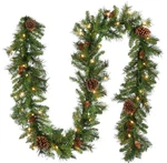 National Tree Company 9 Ft. Pre-lit Pine Cone Garland With Clear Lights, Plug-in. Fixed Price $39.95.