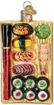 Sushi Platter Glass Blown Ornament For Christmas Tree, Handcrafted Holiday Decor. Fixed Price $52.98.