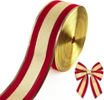 50 Yards Christmas Ribbons 2.5", Gold Stripe Wired Edge Burlap Champa. Fixed Price $20.93.