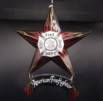 American Firefighter 5" Star Ornament, Strong Magnets Hang Christmas Tree. Fixed Price $15.95.
