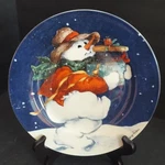 Christmas 8 1/4 Plate Thomson Pottery China Jolly Snowmen Mary Parker Present. Fixed Price $13.99.