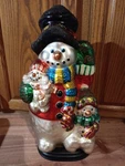 Traditions Snowman Family Hand Blown Glass 18" Painted Wood Base Christmas. Fixed Price $29.99.