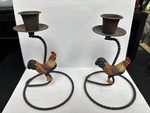 2- Rooster Taper Candle Holder 7 X4 Island Creek Trading 2000 Dennis East Int.. Fixed Price $15.00.