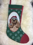Christmas Stocking Cocker Spaniel Dog Santa Hat Linda Picken Tapestry Euc. Fixed Price $17.99.