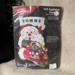 J & Coats Felt Applique Christmas Stocking Kit Silly Santa 28135 - New. Fixed Price $15.99.
