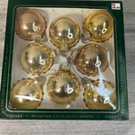 Box Of 8 Christmas By Krebs Gold Round Ball 1/2 Designer Glass Ornaments Vguc. Fixed Price $11.99.