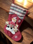 Red Christmas Stocking 17" With Snowman Applique & Plaid Cuff Festive Holiday De. Fixed Price $12.75.