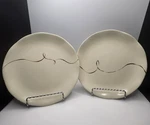 2004 Starbucks 8" Appetizer Dessert Salad Plates Cream W/ Brown Scroll X2. Fixed Price $6.00.