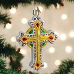 World Christmas Silver/gold Jeweled Cross-glass-ornament (with Owc Box). Fixed Price $16.99.